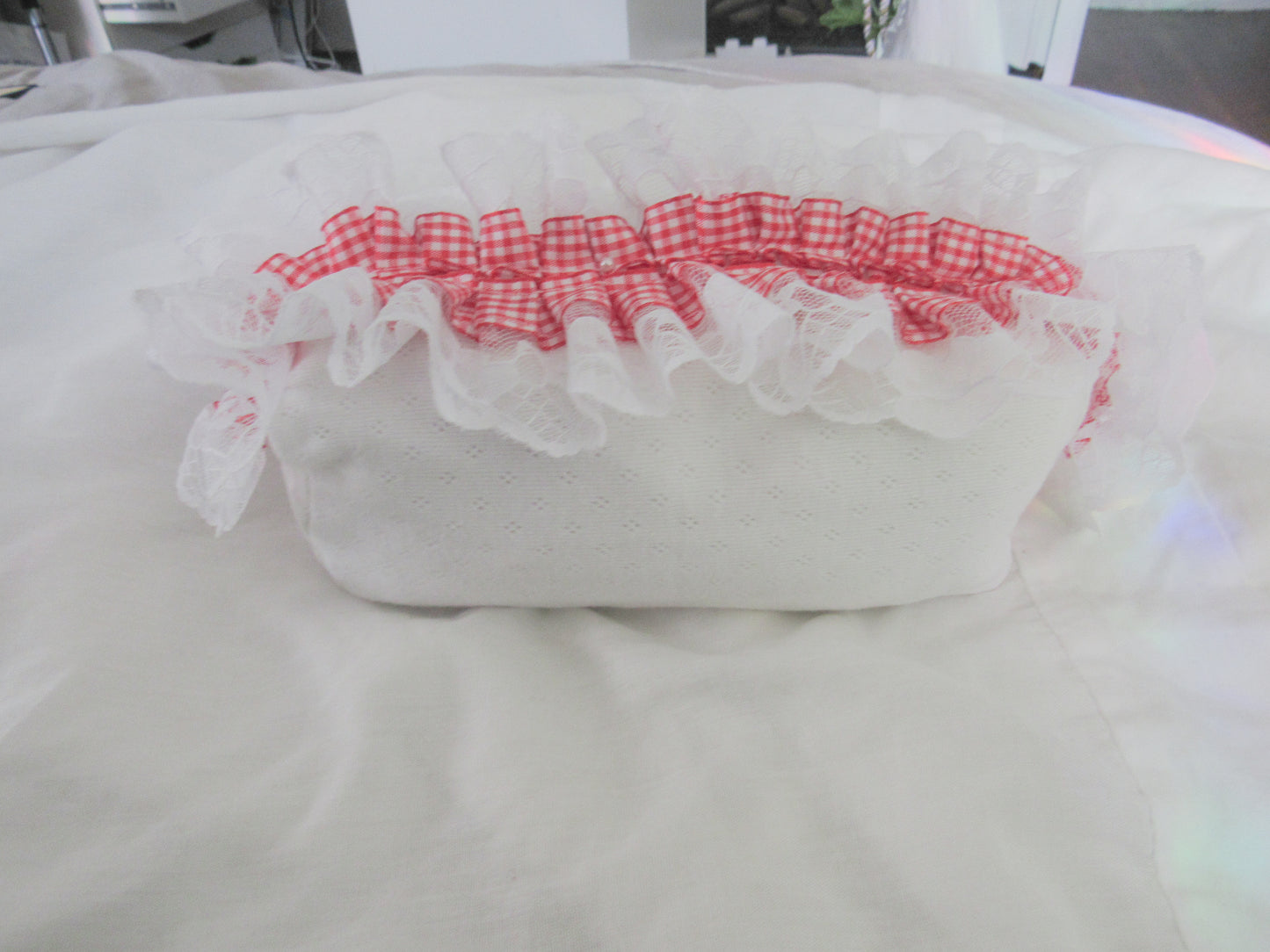 Red Gingham Lace Pointelle Makeup Bag