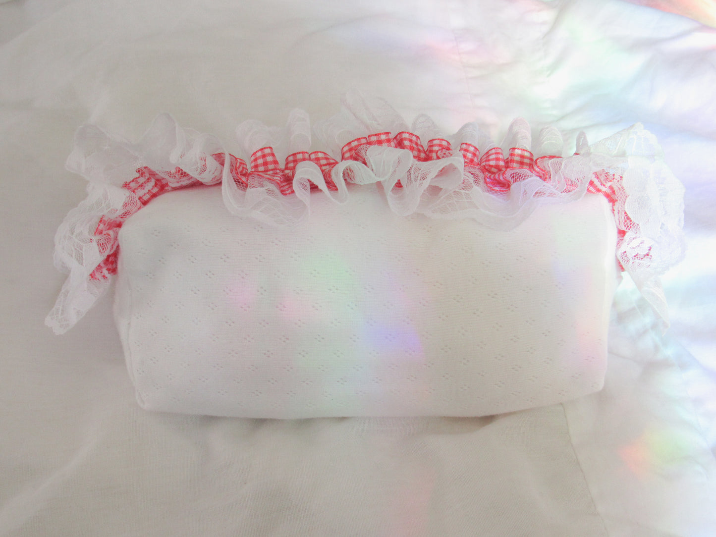 Red Gingham Lace Pointelle Makeup Bag