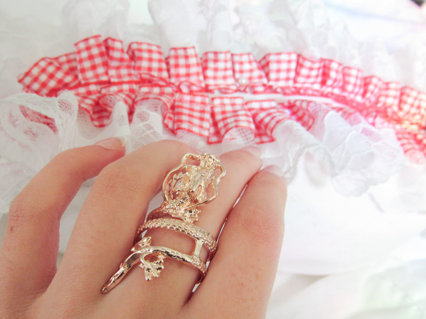 Red Gingham Lace Pointelle Makeup Bag