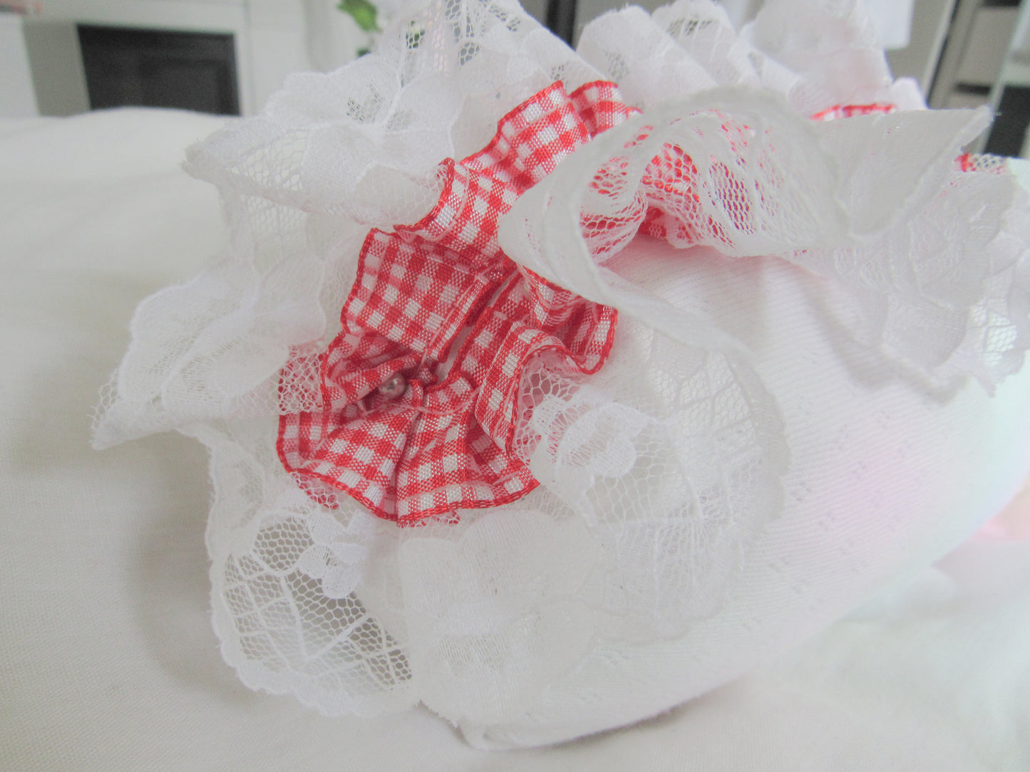 Red Gingham Lace Pointelle Makeup Bag
