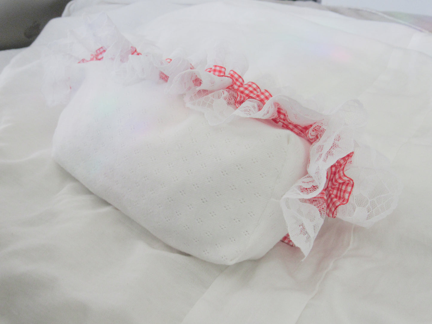Red Gingham Lace Pointelle Makeup Bag