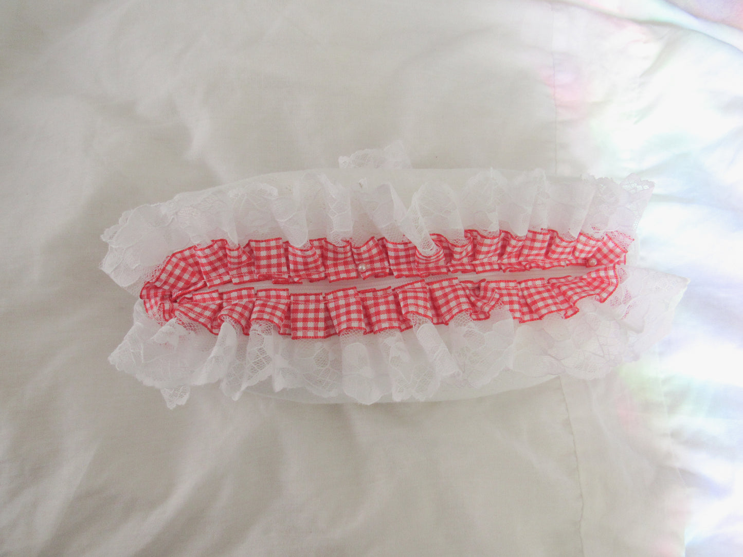Red Gingham Lace Pointelle Makeup Bag