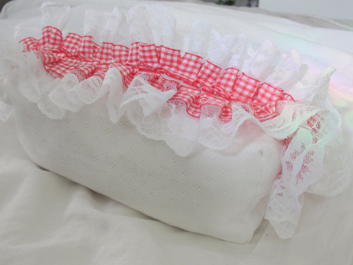 Red Gingham Lace Pointelle Makeup Bag